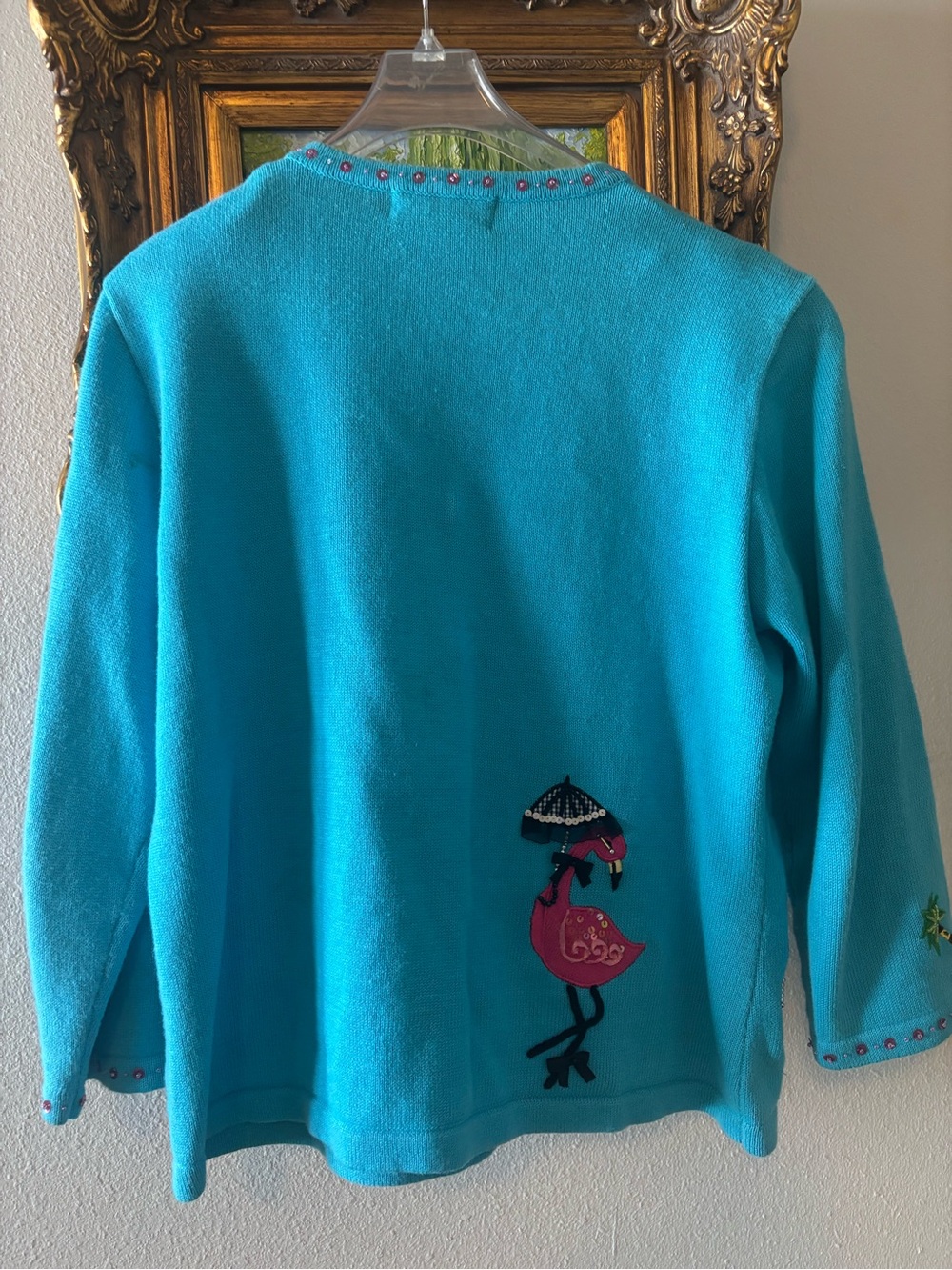Vintage Jack B. Quiek Tropical Flamingo Embroidered Cardigan - Picture 8 of 9